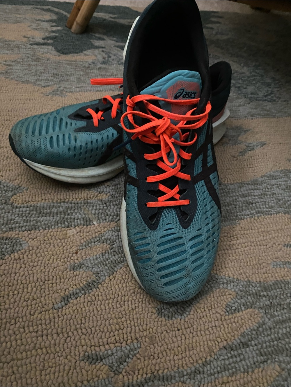 ASICS Men's Teal Athletic Running Shoes with Bright Orange Laces